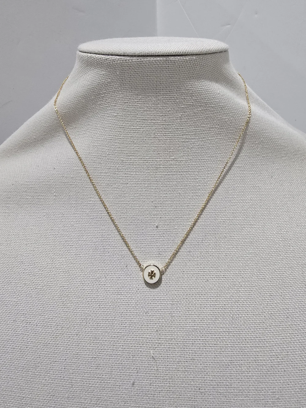 Tory Burch Logo Necklace Gold Cream